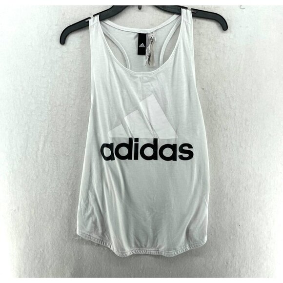 Adidas Tank Top Women's Sz S White Printed Logo Scoop Neck Racerback Relaxed Fit - Picture 1 of 10